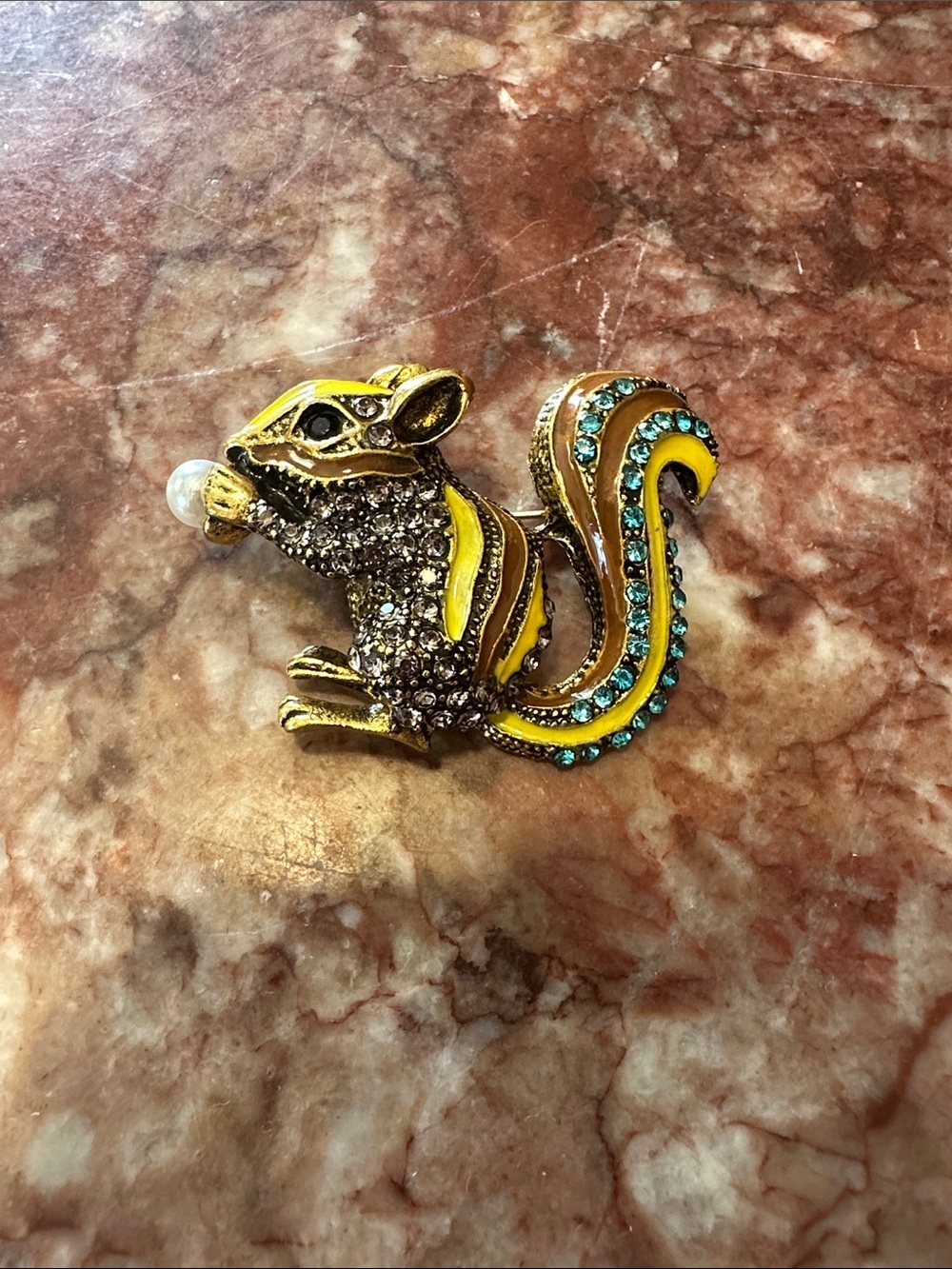 Gold and Yellow Crystal Chipmunk Brooch